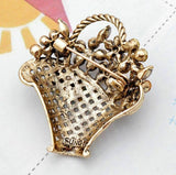 Vintage look gold plated basket flowers brooch suit coat broach pin collar ggg37