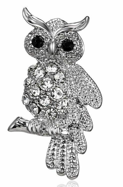 Stunning diamonte silver plated vintage look tiny owl christmas brooch pin c16
