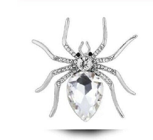 Stunning diamonte silver plated vintage look spider pin christmas brooch cake b7