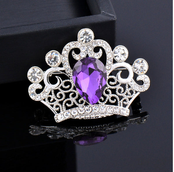 Crown brooch stunning vintage look silver plated stones royal design broach zy4p