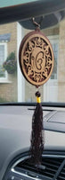 Punjabi sikh wooden ek onkar stunning pendant for car rear mirror red tassel qq1