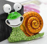Vintage look silver plated green snail brooch suit coat broach collar pin b480k