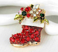 Stunning diamonte gold plated vintage look christmas santa boot brooch pin b49a
