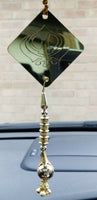 Golden mirror punjabi sikh large khanda stunning pendant car rear mirror gift