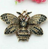 Stunning gold plated gold blue diamante honey bee brooch suit coat broach pin u5