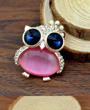 Stunning vintage look rose gold plated big owl blue eyes brooch broach pin z16