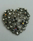 Stunning diamonte silver plated vintage style heart brooch broach cake pin gift