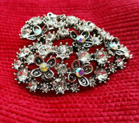 Stunning diamonte silver plated vintage style heart brooch broach cake pin gift