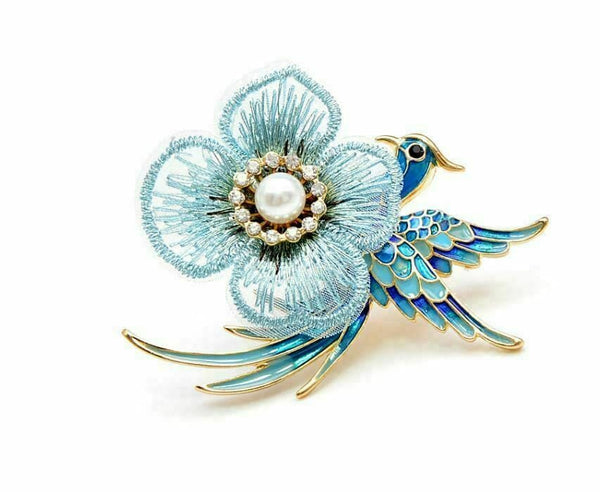 Vintage look gold plated blue peacock brooch suit coat broach collar pin b480i