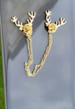 Reindeer collar cross chain brooch gold plated vintage look retro lapel pin k8