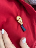 Personality face mask brooch retro vintage look gold plated royal design pin g21