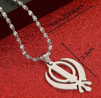 Stunning stainless steel sikh singh kaur khanda pendant in matching chain b49s