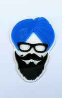 Sikh punjabi sardarji blue turban singh khalsa acrylic adhesive back sticker