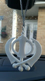 Large white acrylic khanda punjabi sikh pendant car rear mirror hanging chain