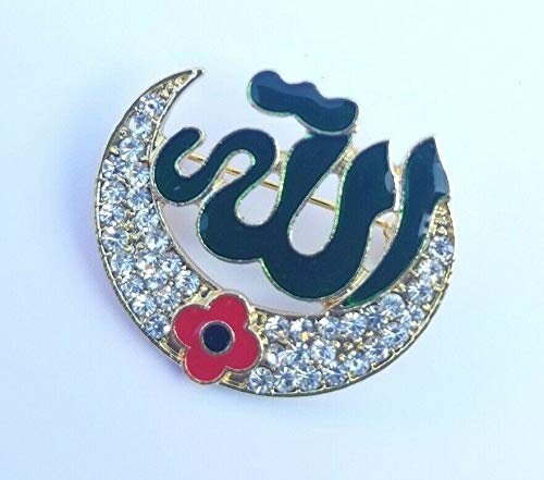 Onlinesikhstore stunning diamonte gold plated war remembrance day poppy allah muslim brooch pin