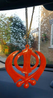 Large orange acrylic khanda punjabi sikh pendant car rear mirror hanging chain
