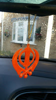 Large orange acrylic khanda punjabi sikh pendant car rear mirror hanging chain