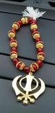 Gold plated punjabi sikh large khanda stunning pendant red beads car rear mirror