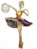 Vintage look gold plated dance girl lady brooch suit coat purple broach pin ha12