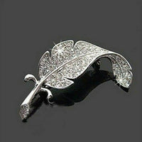 Stunning diamonte silver plated christmas retro feather leaf brooch cake pin l3