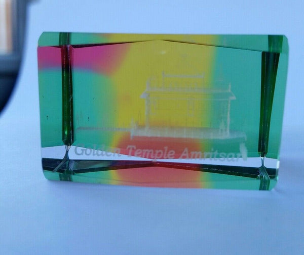 Sikh golden temple amritsar 3d laser etched 1.7” crystal multi colour glass cube