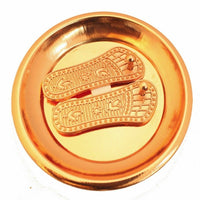 Auspicious copper finish goddess laxmi big charan paduka slipper talisman amulet