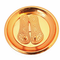 Auspicious copper finish goddess laxmi big charan paduka slipper talisman amulet