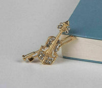 Stunning vintage look gold plated violin music celebrity brooch broach pin e3