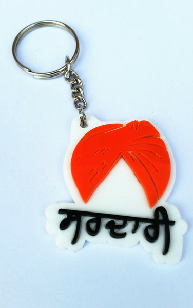 Sikh punjabi word sardari singh pagari kesari orange turban key ring key chain