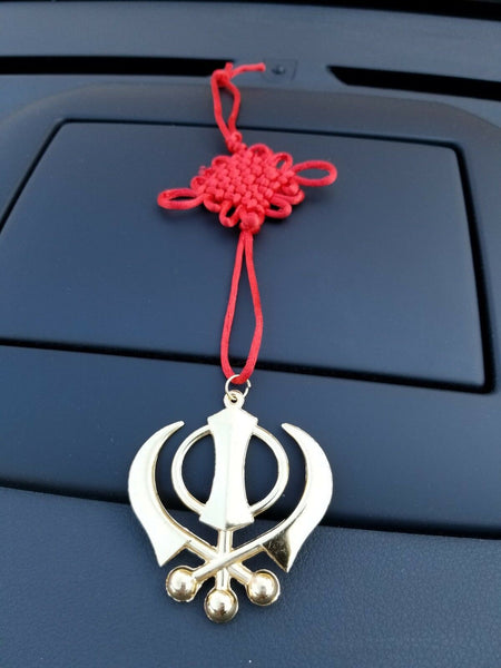 Singh kaur punjabi sikh gold plated khanda pendant car rear mirror hanging a6