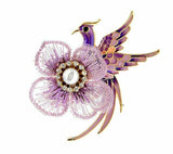 Vintage look gold plated pink peacock brooch suit coat broach collar pin b480j