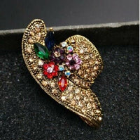 Vintage look gold plated gold stones hat brooch suit coat broach pin collar ao6