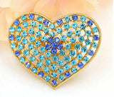 Vintage look gold plated blue stones heart brooch suit coat broach cake pin ao2