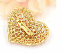 Vintage look gold plated blue stones heart brooch suit coat broach cake pin ao2