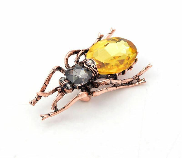 Vintage look copper colour yellow beetle brooch suit coat broach collar pin b5