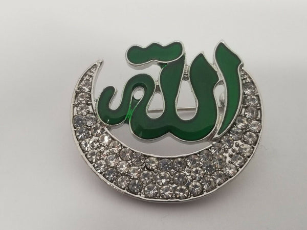 Stunning rhinestones silver plated allah word muslim islamic islam brooch pin aa