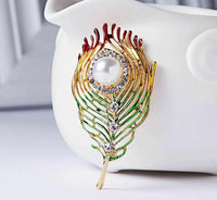 Christmas new year stunning diamonte gold plated feather brooch pin broach a2