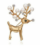 Stunning diamonte gold plated vintage look celebrity reindeer brooch cake pin a3