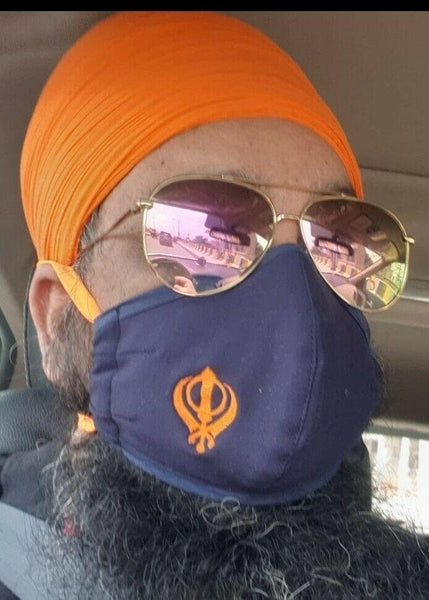 Sikh singh kaur punjabi embroidery khanda protection face mask for turban dumala