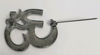 Stunning diamonte antique silver plated om hindu religious brooch broach pin