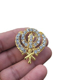 Khanda brooch gold plated stunning diamonte sikh king pin singh kaur broach k59