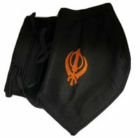 Sikh singh kaur punjabi embroidery khanda protection face mask turban dumala blk