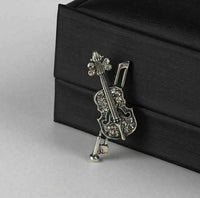 Stunning vintage look silver plated violin music celebrity brooch broach pin e2