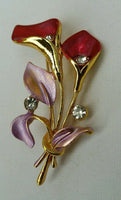 Stunning diamonte gold plated double lily flower brooch broach cake pin suits