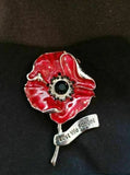 Vintage affect silver plated enamel red poppyflower brooch flower pin b48on