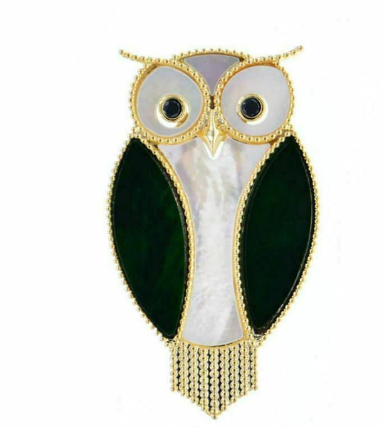 Vintage look gold plated stunning owl brooch suit coat broach collar pin b49j