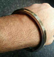 Stunning stainless steel two brass lines smooth plain gold affect sikh kara zz5