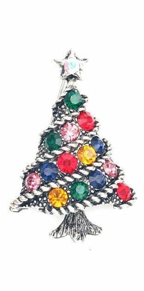 Stunning diamonte silver plated vintage look christmas tree brooch cake pin b1a