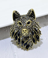 Wolf brooch blue or black vintage look celebrity broach gold plated pin ggg96