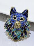 Wolf brooch blue or black vintage look celebrity broach gold plated pin ggg96